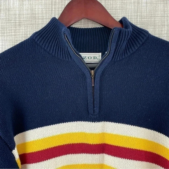 Vintage IZOD Navy Blue Embroidered Logo Mock neck pullover Men's M 8900/b - Picture 2 of 7